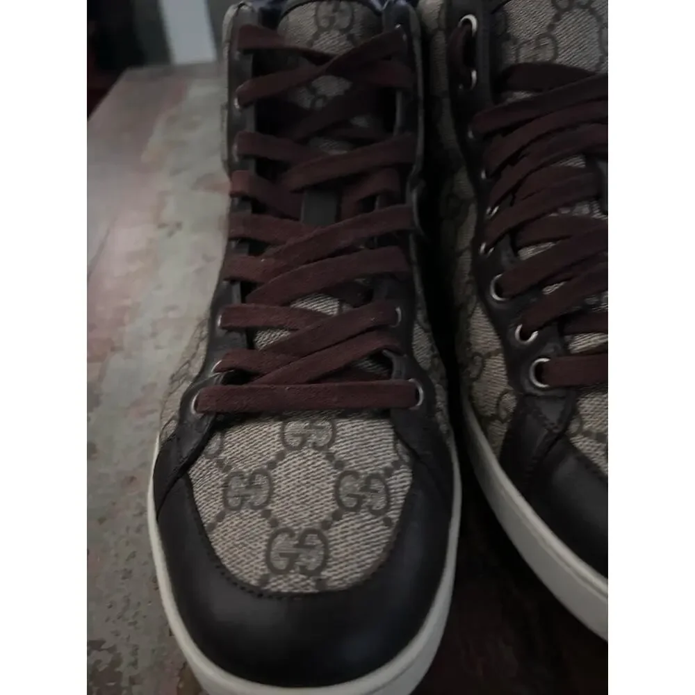 AUTHENTIC GUCCI BROOKLYN SNEAKERS BEIGE EBONY 322733 GG SZ 8.5 (fits USA 9.5)